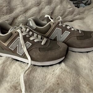 New Balance Taupe and White Sneakers